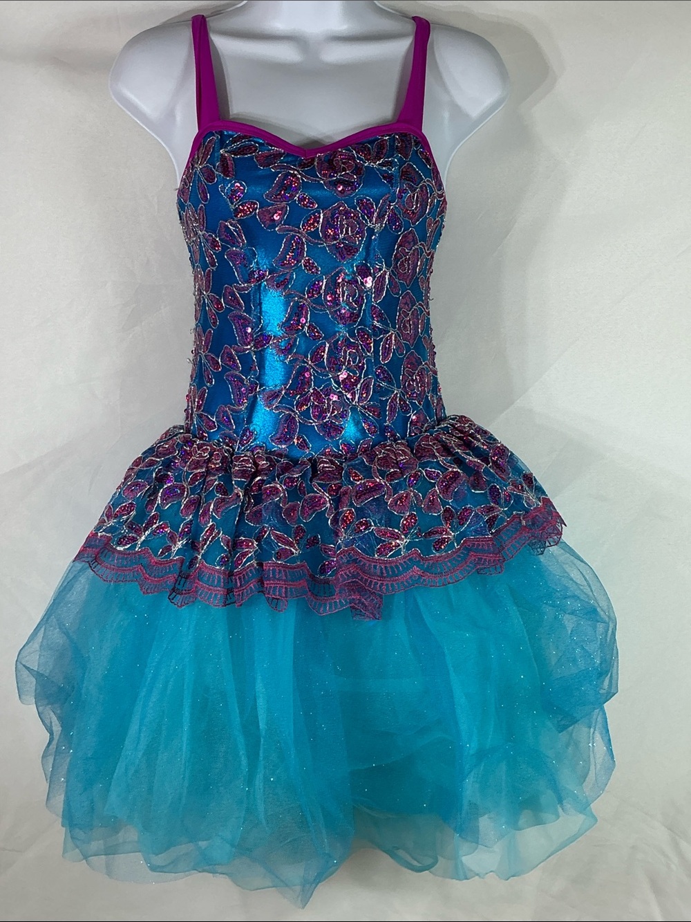 Curtain Call Costumes Teal Blue & Pink Sparkle Tulle Size Child's Large
